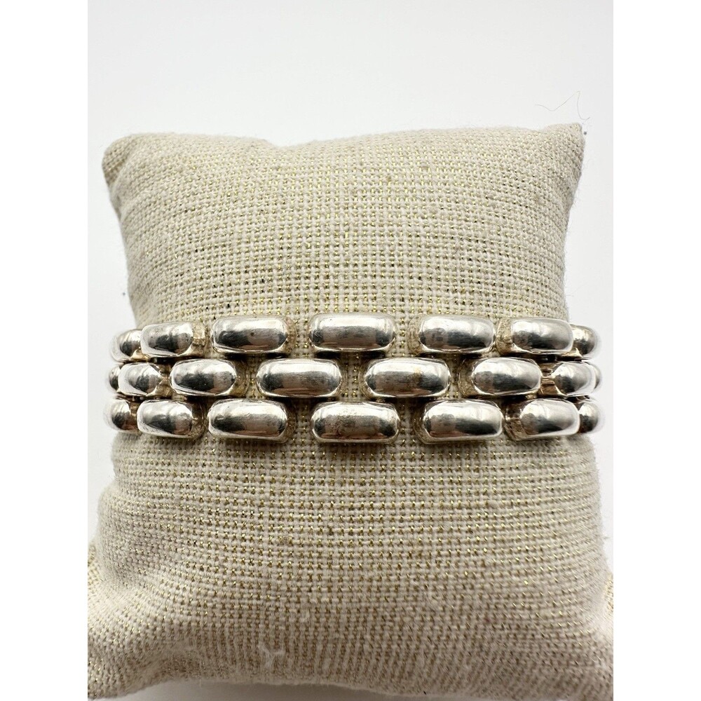 925 Italy Sterling Silver Panther Link Bracelet 7"